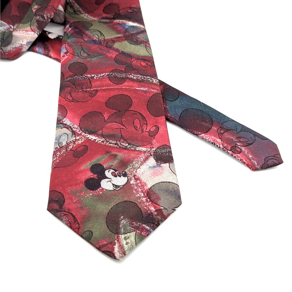 Vintage 90s Mickey Mouse Tie Disney Cervantes Silk Blend Abstract Made in USA